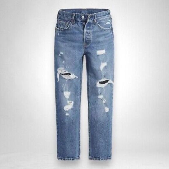 ☀️SALE☀️ New Levi’s 501 High Rise Straight Jeans Dark Indigo Destructed Size: 29 - Picture 1 of 7